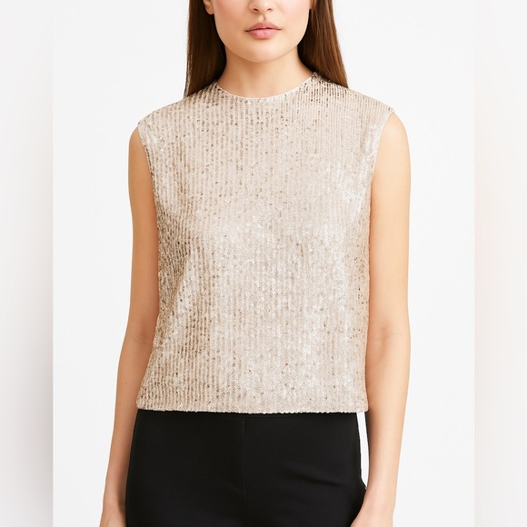 Calvin Klein Tops - Calvin Klein Champagne Color Sleeveless Sequined Top Small Night Out Party